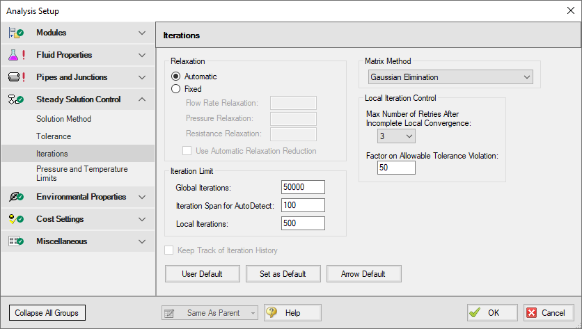 The Iterations Panel in Analysis Setup.